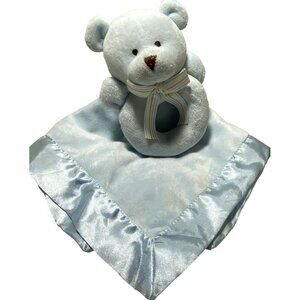 Carters Lovie Rattle Blue Minky & Satin Bear 14" Square Soft Cuddly Baby Toy